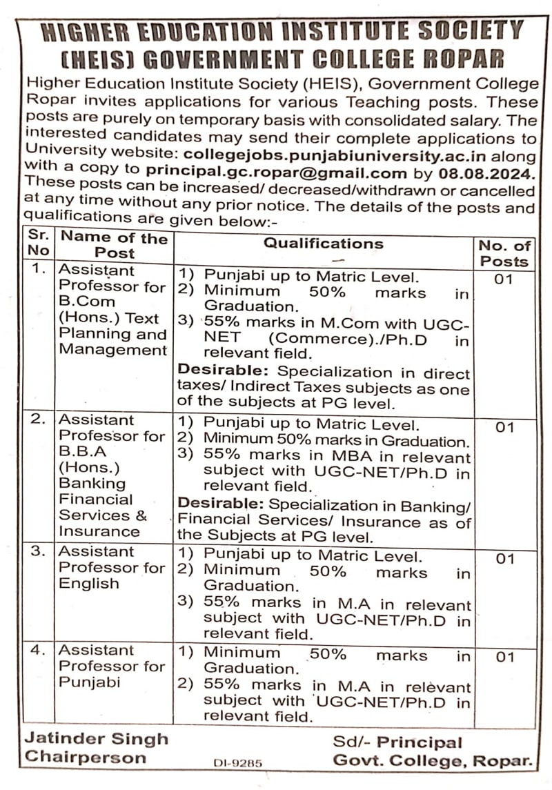  Various Vacancies Opening